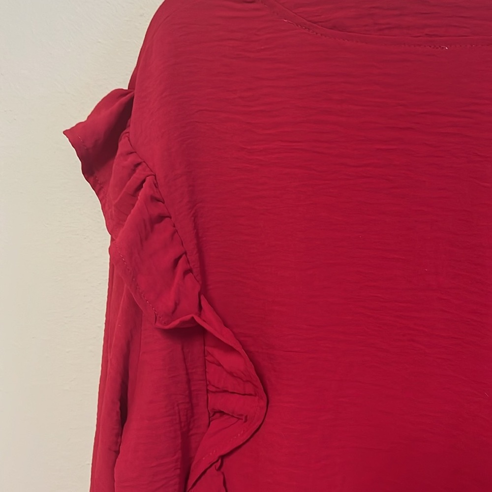 Women's Red Ruffle Blouse - Picture 8 of 10